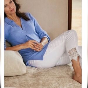 Soft Surroundings Petites The Ultimate High Rise Lace Hem Jeans Cropped New 10P